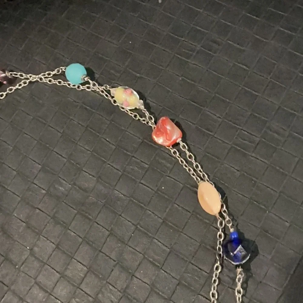 Elegant Multicolor vintage Beaded Silver Necklace